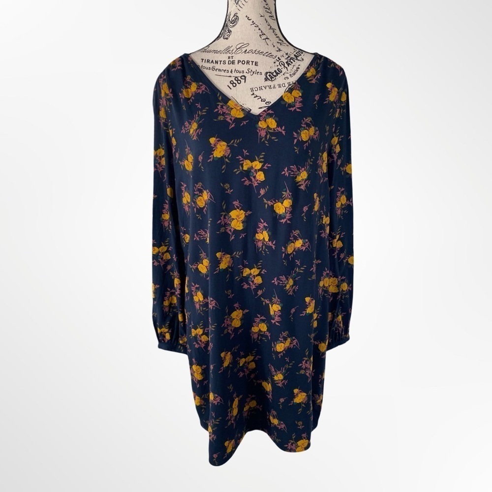 Treasure & Bond Blue Floral Long Sleeve Shift Dress Size S